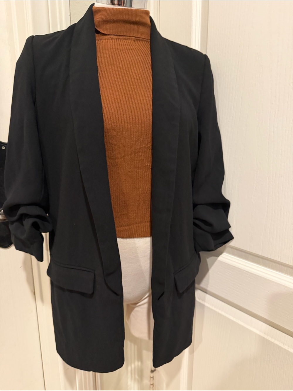 Zara Black Open-Front Blazer with Shawl Lapel